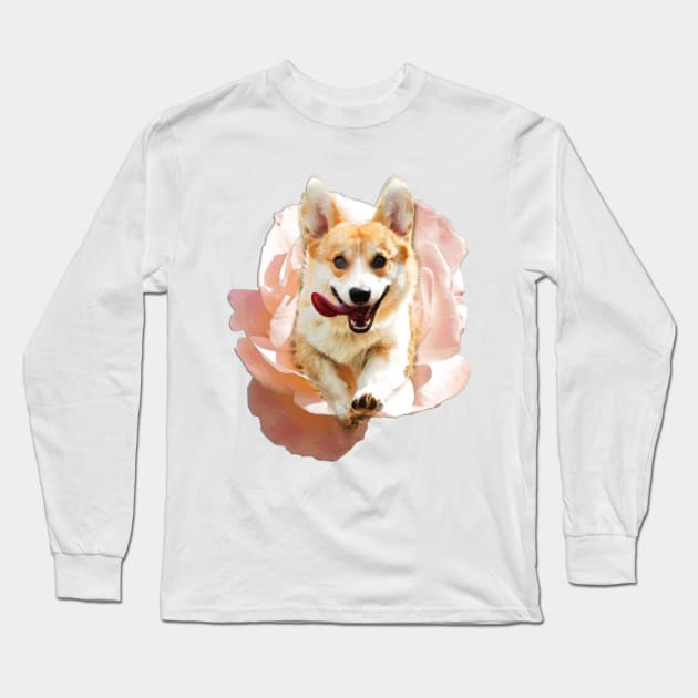 flower corgi Long Sleeve T-Shirt by goblinbabe